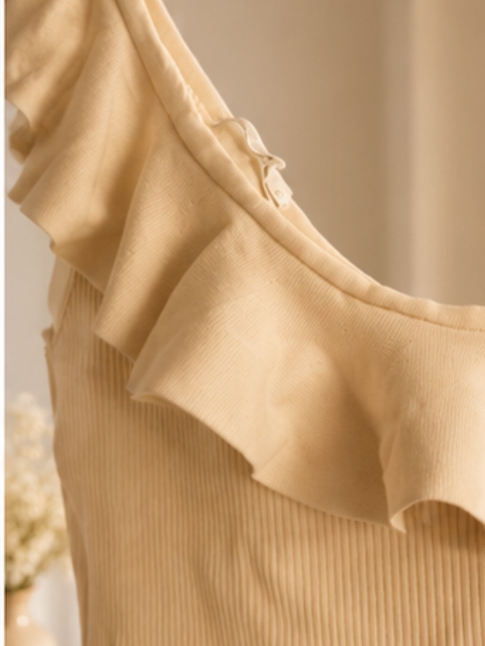 Zimmermann One-Shoulder Ruffle Ribbed Tank Top - Cream - Picture 5 of 10